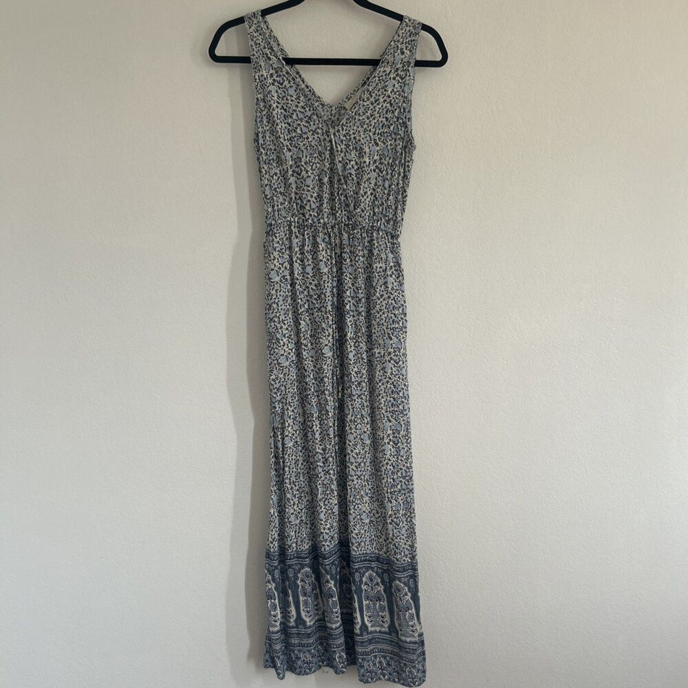 Lucky Brand Maxi Dress Long Sleeveless Blue Floral Sundress Boho Hippie Sz XS